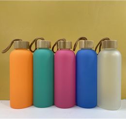 750ml Sublimation frosted Glass Water Bottles with bamboo lid 24oz Coloured Glasses Bottle outdoor sport drinking cup for student 6colors