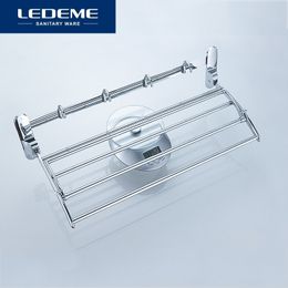 LEDEME Rack Wall Mounted Bath Double Rails Holder Simple Chrome Towel Racks Length 60cm L809 Y200407