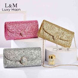 Evening Bags New Clutch Bag Evening Women Luxury Design Sequin Wedding Hand Bag Ladies Fashion Chain Gold Party Small Shoulder Bag X308h 220325