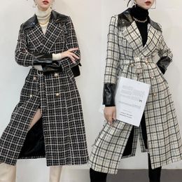 Women's Wool & Blends South Korea Dongdamen Plaid Woolen Overcoat Autumn And Winter 2022 Korean Slim Fit Medium Long Jacket Phyl22