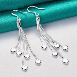 925 Sterling Silver Five Heart Snake Chain Long Dangle Earrings For Women Wedding Engagement Party Fashion Jewellery