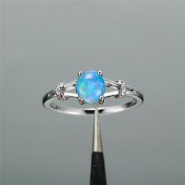 Wedding Rings Boho Female Blue White Fire Opal Ring Cute Silver Colour For Women Promise Small Oval Love Engagement RingWedding