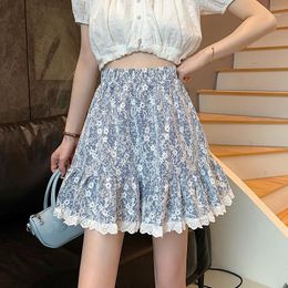 Skirts Floral Lace Stitch Mini Korean Fashion High-Waisted Vintage Spring Autumn Summer Women'S Clothing Vetement Femme 2022