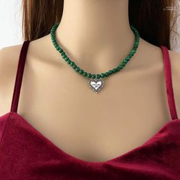 Pendant Necklaces Boho Green Natural Stone Bead Necklace For Woman Bohemia Silver Chains Heart Choker Fashion Jewellery Wholesale Elle22