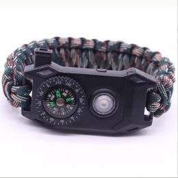 Emergency 6 In 1 Adjustable Mens Outdoor Survival bracelets Tactical Paracord Bracelet With SOS Led Light Compass Whistle outdoor rescue kit for hiking camping