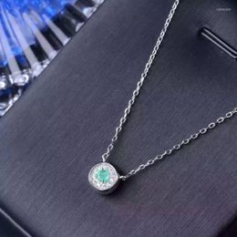 Chains Natural Green Emerald Stone Necklace Red Ruby Pendant S925 Silver Trendy Both Sides Round Party JewelryChains Sidn22