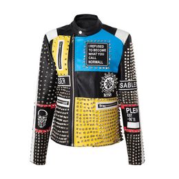 Men's Jackets Europe Men's Racing Car Motorcycle Biker Cool Rivet Printed Personality Jacket High Quality Slim Leather TopsMen's