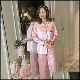 Bath Robe Supplies El Home Garden Womens Silk Satin Pajamas Pyjamas Set Long Sleeve Sleepwear Pijama Suit Female Sleep Two Piece Loungewea