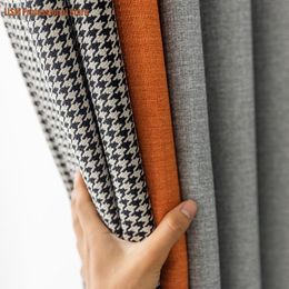 light orange curtains Canada - Curtain & Drapes Houndstooth Orange Gray Stitching Curtains For Living Room Bedroom Thickening Shading Modern Minimalist Nordic Light Luxury
