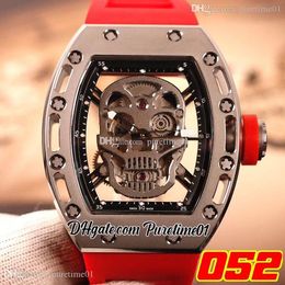 Skull Miyota Automatic Mens Watch Steel Case Skeleton Dial Red Rubber Strap Super Edition Puretime01 052b2