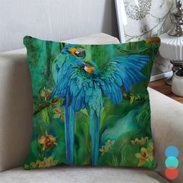 Pillow Case Pair of Birds Pattern Cushion Cover Fauxlinen Decorative Throw Pillows Parrot Tropical Plants Sofa Couch Pillowcase Home Decor 220623