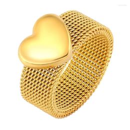 Cluster Rings Stainless Steel Mesh Gold Colour Heart Love Ring For Women Men Lover's Wedding Party Jewellery GiftCluster Wynn22