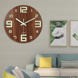 Wall Clocks Inch Luminous Wood 30CM Large Hanging Watch Silent Quartz Clock Modern Design For Home Living Room DecorWall