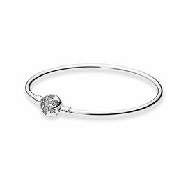 CZ diamond Snowflake Clasp Bangle Bracelet Authentic 925 Sterling Silver girlfriend Womens Wedding gift with Original box for Pandora Charms Bracelets