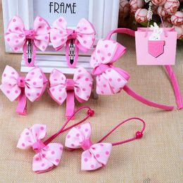 Hair Accessories 7 Pcs/set-Korean Children's Lovely Bow Knot Hairpin Girls Pcs Of Rope Clip And Band