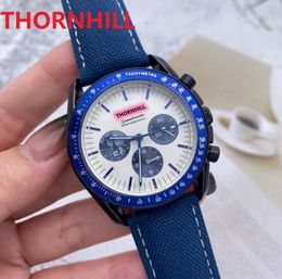 OM-Speadmastes Brand Top quality Men Watch 42mm Full Function Stopwatch Black Blue Black Nylon Fabric Strap Luxury Quartz President Day Date Wriswatches