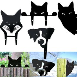 cat lawn ornaments Canada - Cat Sculpture Gifts Lawn Ornament Black Metal Peeping Cat Cats Yard Sculpture