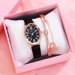 Wristwatches 2PCS Watch Set Women Leather Strap Oval Sport Fashion Casual Ladies Business Bracelet Watches For Female Clock Hect22