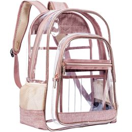 Waterproof Clear Backpack Heavy Duty PVC School Bag Transparent Backpack with Reinforced Strap for College Workplace