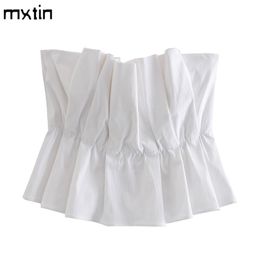 Women Sexy Fashion White Cropped Tank Top Vintage Backless Pleated Solid Party Female Camis Chic Tops 220316
