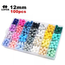 LOFCA 12mm 100pcs Silicone Beads Round Teether Baby Nursing Necklace Pacifier Clip Oral Care BPA Free Food Grade Colourful 220726