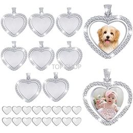 Sublimation Rotating Photo Necklace Round Heart Rhinestone Spinning Necklace Pendant with Thick Chain Double Sided Gift