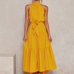 Summer Long Dress Polka Dot Casual Dresses Black Sexy Halter Strapless Yellow Sundress Vacation Clothes For Women 220705