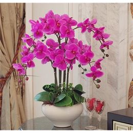 1 set designed orchid Phalaenopsis real touch flower high grade table flower arrangement like real flower blue white purple T200509