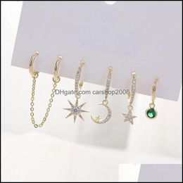 Hoop Hie Earrings Jewellery Inlaid With Zircon Octagonal Star Moon Long Chain Set Natural Green Gem Temperament Fashion Drop Delivery 2021 I