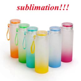 Sublimation Water Bottle 500ml Frosted Glass Water Bottles gradient Blank Tumbler 5 Colours
