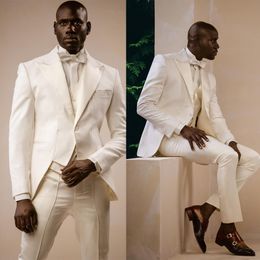White Men Wedding Tuxedos 3 Pieces Groom Dinner Business Evening Suit Birthday Party Wear