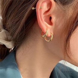 New Classic Copper Alloy Smooth Metal Hoop Earrings For Woman Fashion Korean Jewellery Temperament Girl's Daily Wear earrings GC1090