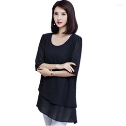 Women's Blouses & Shirts Oversize Chiffon Blouse Plus Size Women Black Loose Shirt Tops Summer Long Tunic Clothes Vere22