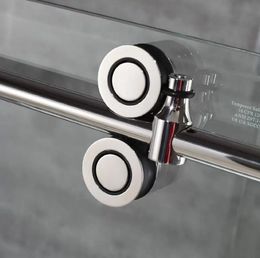 Brushed Satin 6.6FT Sliding barn shower door twin roller frameless glass track hardware set kit