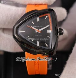 2022 Ventura Elvis80 H24585331 A2824 Automatic Mens Watch PVD Steel All Black Dial Grey Inner Orange Rubber Strap Watches Super Edition Puretime F05a1