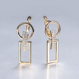 Dangle & Chandelier Simple Geometric Round Rectangle CZ Drop Earrings For Women 585 Rose Gold Colour Rhinestone Link Jewellery Gift GE348Dangle