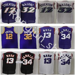 sh Charles 34 Barkley Jersey Men Basketball Jerseys Retro Karl 32 Malone John 12 Stockton White Black Purple Top Quality Who jerseys