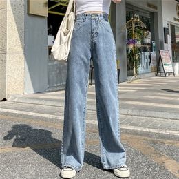 Women s High Waist Jeans Leisure Wide Leg Pants Fashion Vintage Straight Denim Pants Autumn 2020 Female LJ201029