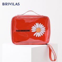 Brivilas transparent cosmetic bag women wash travel storage makeup bag waterproof portable daisy toiletry bag tote purse fashion 210305