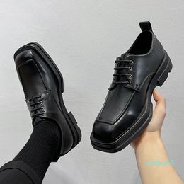 Dress Shoes Men Wedding Patent Leather Black Formal Business Square Toe Man Oxford Flats Platform Mens Shoes