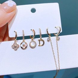 Hoop & Huggie Trendy 6pcs Round Shell Pendant Earrings Gold Colour Plated Cubic Zircon Women Huggies JewelryHoop