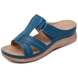 Summer Women Wedge Sandals Premium Orthopaedic Open Toe Sandals Vintage Antislip Leather Casual Female Platform Retro Shoes 210226