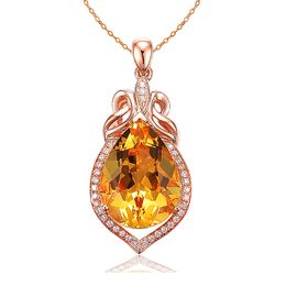Crystals Necklaces 18K Gold Jewelry with Oval Citrine Zircon Gemstone Pendant Necklace for Women Wedding Party Promise Gifts