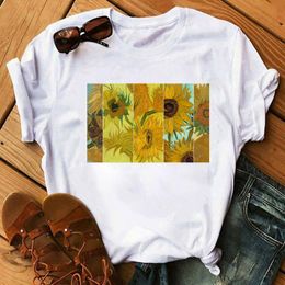 Sunflower Printed T-shirt Van Gogh Art Tee Shirts Fashion Women Tops Harajuku T-shirts Female Clothes Camiseta Femina