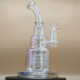 9 In Clear Metallic Three Layers Glass Bong Water Pipe 14mm Bowl Hookah Smoking Pipes Bongs Water Bottles Dab Rig