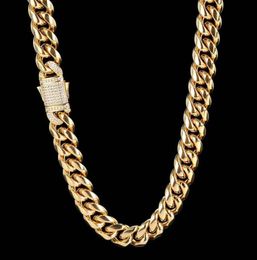 14k Gold Plated chains Hip hop Miami necklace with Chains Rhinestone spring round grinding encryption Cuba Chain Necklace12mm22inches