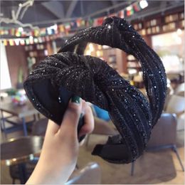High-end boutique hair accessories Women's diamond super flash fabric middle knotted bow wide-brimmed fashion hairband headband