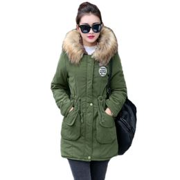 Winter Womens Jacket Coat Thick Cotton Warm Fur collar with Waist rope Jacket Womens Outwear Parkas Plus Size Fur Coat 201027