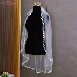 Headpieces V129A Bridal Veil Long Leaf Vine Applique Edge Plain Wedding Veils 1 Laye Elegant Accessories Lace BorderHeadpieces