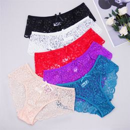 Plus Size S-XL Fashion High Quality Women's Panties Transparent Underwear Women Lace Panty Bow Seductive Briefs Sexy Lingerie 220425